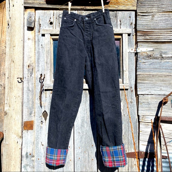 Waist Flannel Lined Mom Jeans 